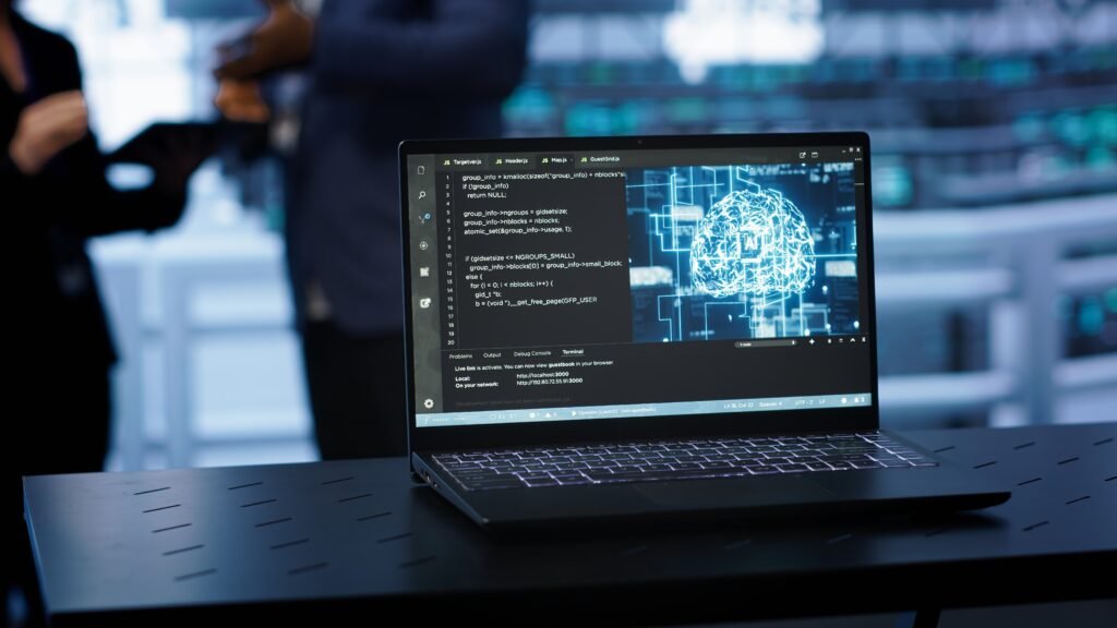 Close up shot of notebook displaying AI machine learning algorithms